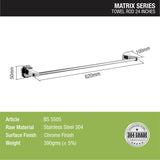 Cuba Towel Rod 304-SS (24 Inches) dimensions and sizes