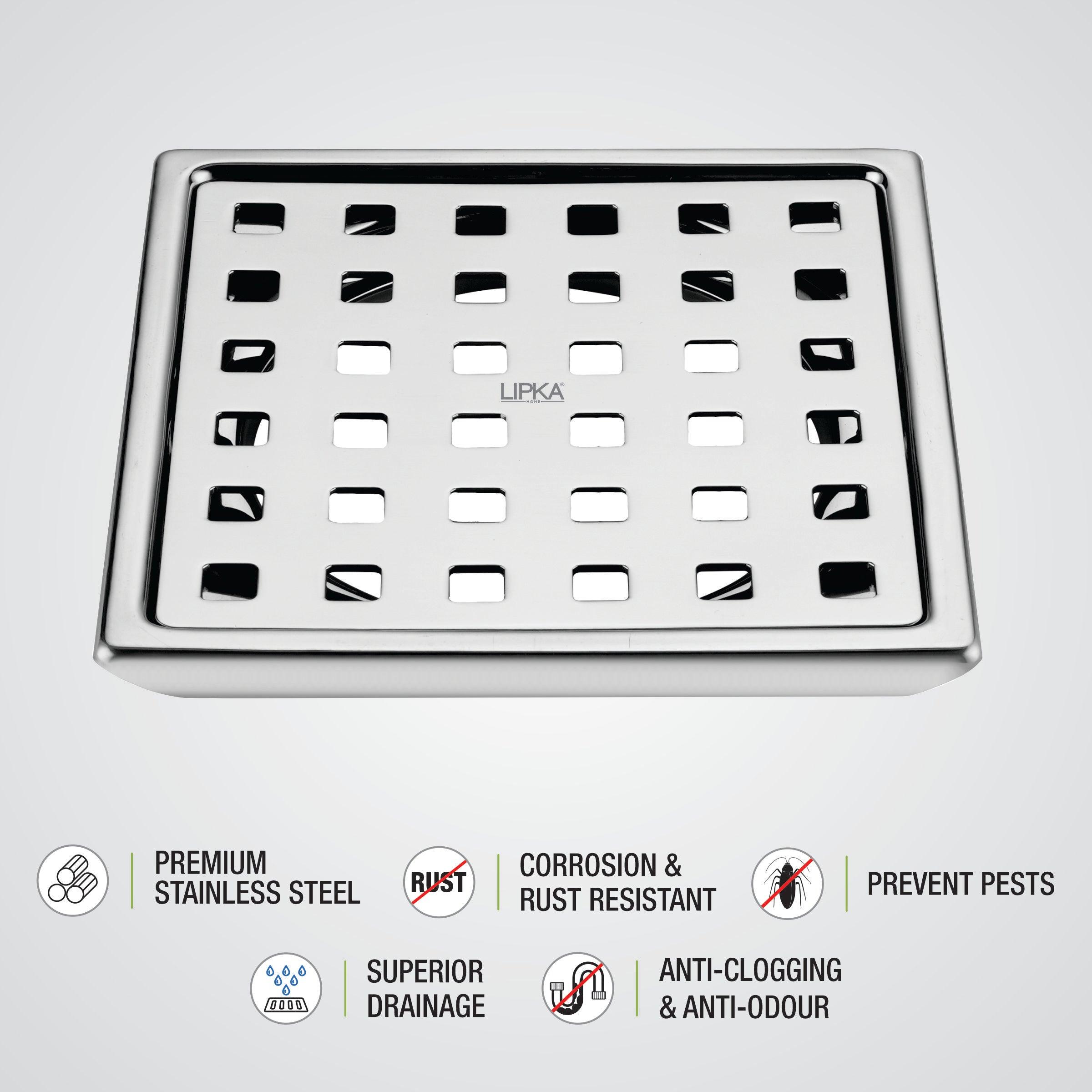 Delta Deluxe Square Floor Drain (5 x 5 Inches) features