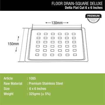 Delta Deluxe Square Flat Cut Floor Drain (6 x 6 Inches) - LIPKA - Lipka Home