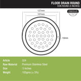 EON Round Floor Drain (5 Inches) dimensions and sizes