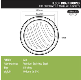 Eon Round Floor Drain with Classic Jali (5 inches) - LIPKA - Lipka Home