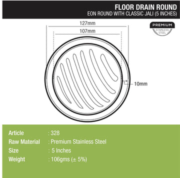 Eon Round Floor Drain with Classic Jali (5 inches) - LIPKA - Lipka Home