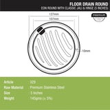 Eon Round Floor Drain with Classic Jali and Hinge (5 inches) dimensions and sizes