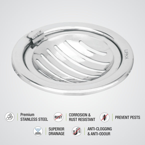 Eon Round Floor Drain with Classic Jali and Hinge (5 inches) - LIPKA - Lipka Home