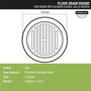 Eon Round Floor Drain with Golden Classic Jali (5 inches) - LIPKA - Lipka Home