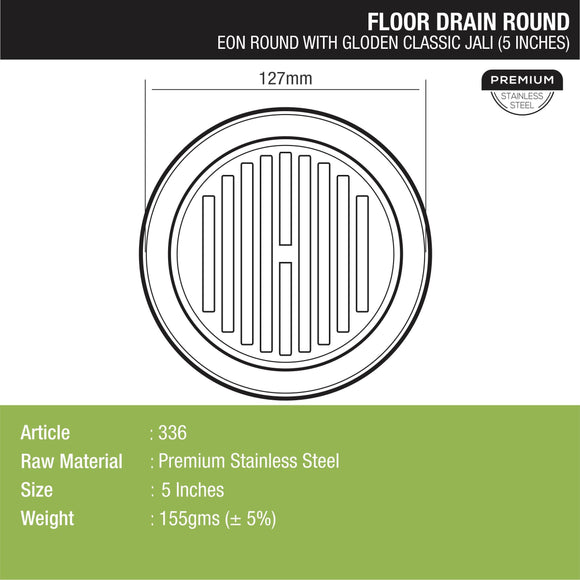 Eon Round Floor Drain with Golden Classic Jali (5 inches) - LIPKA - Lipka Home