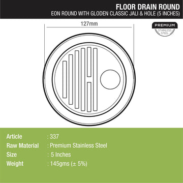 Eon Round Floor Drain with Golden Classic Jali & Hole (5 inches) - LIPKA - Lipka Home