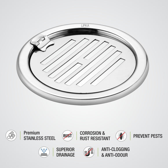 Eon Round Floor Drain with Golden Classic Jali & Hinge (5 inches) - LIPKA - Lipka Home