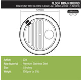 Eon Round Floor Drain with Golden Classic Jali, Hinge & Hole (5 inches) - LIPKA