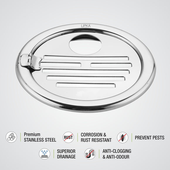 Eon Round Floor Drain with Golden Classic Jali, Hinge & Hole (5 inches) - LIPKA - Lipka Home