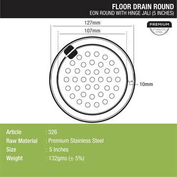 Eon Round Floor Drain with Hinge (5 inches) - LIPKA - Lipka Home