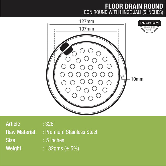 Eon Round Floor Drain with Hinge (5 inches) - LIPKA - Lipka Home