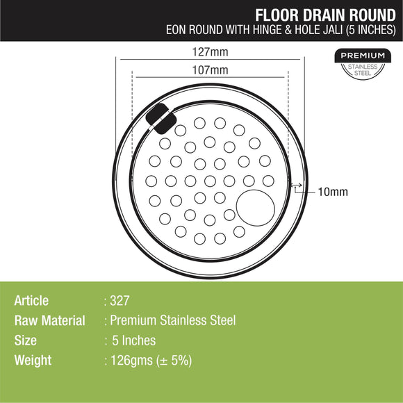 Eon Round Floor Drain with Hinge & Hole (5 inches) - LIPKA - Lipka Home