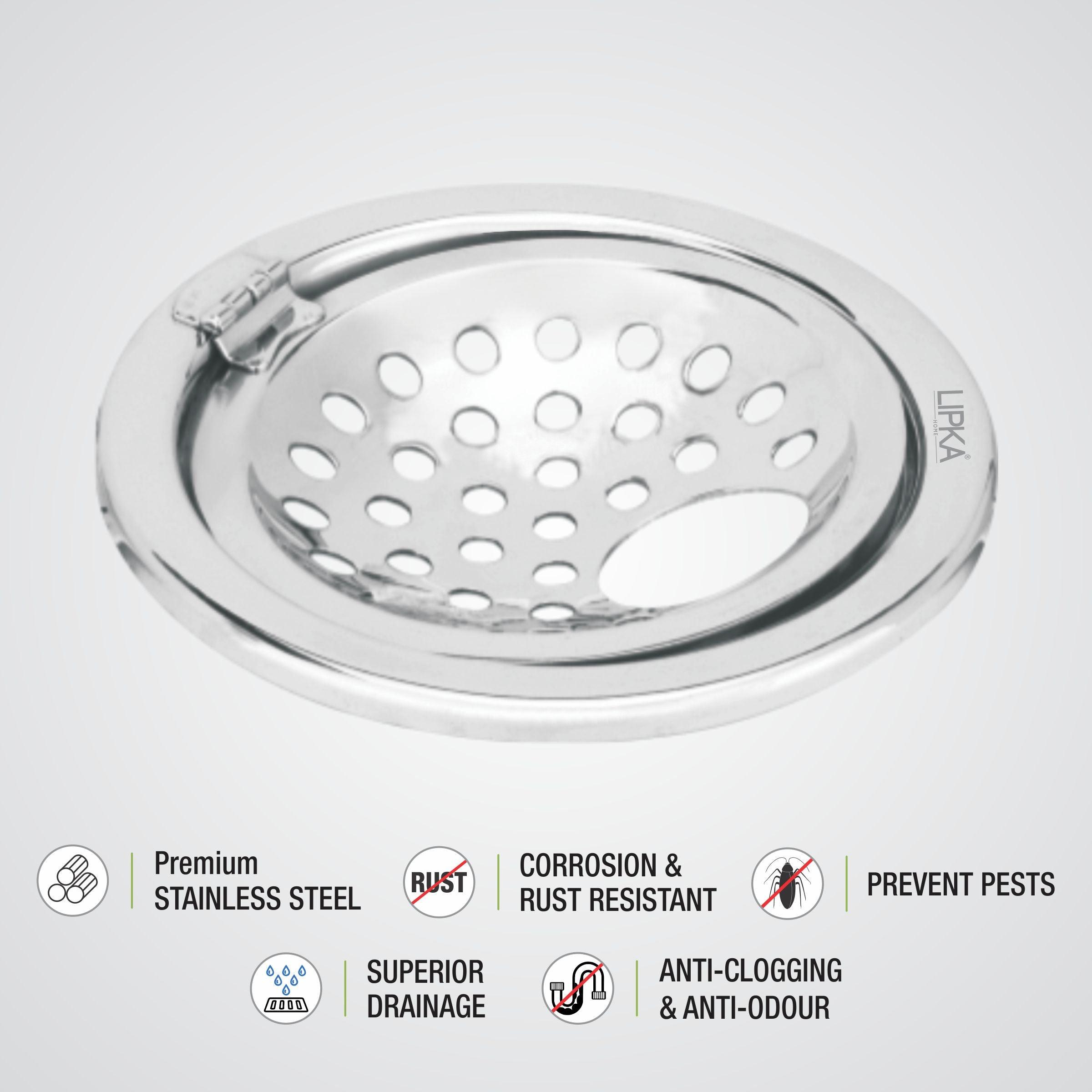 Eon Round Floor Drain with Hinge & Hole (5 inches) features