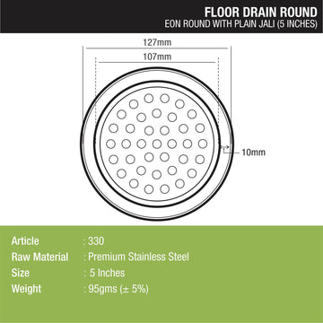 Eon Round Floor Drain with Plain Jali (5 inches) - LIPKA - Lipka Home