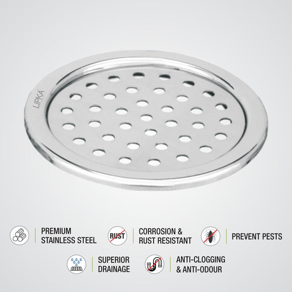 Eon Round Floor Drain with Plain Jali (5 inches) - LIPKA - Lipka Home