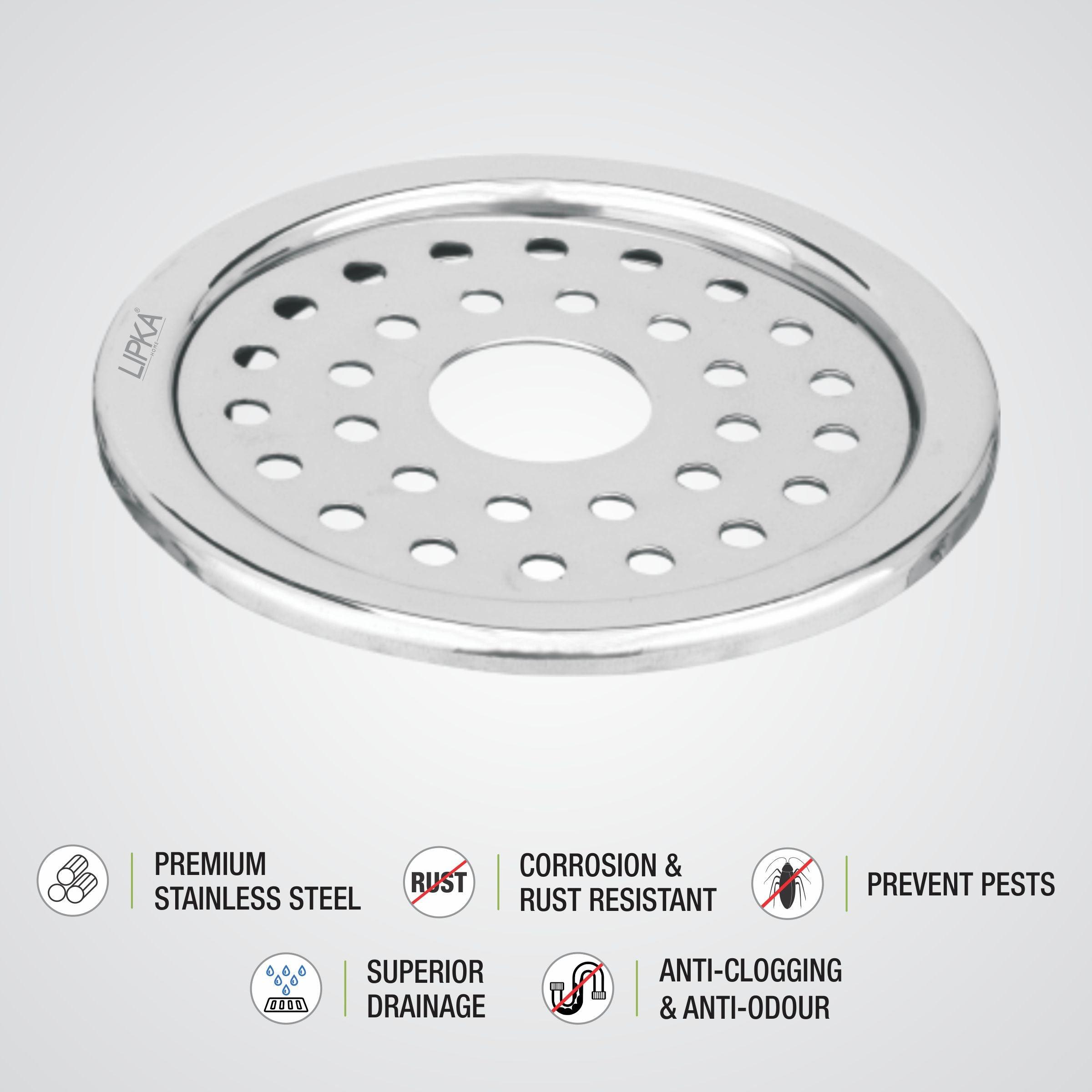 Eon Round Floor Drain with Plain Jali & Hole (5 inches) features