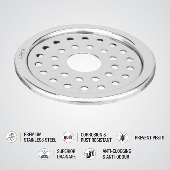 Eon Round Floor Drain with Plain Jali & Hole (5 inches) - LIPKA - Lipka Home