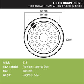 Eon Round Floor Drain with Plain Jali, Hinge & Hole (5 inches) - LIPKA - Lipka Home