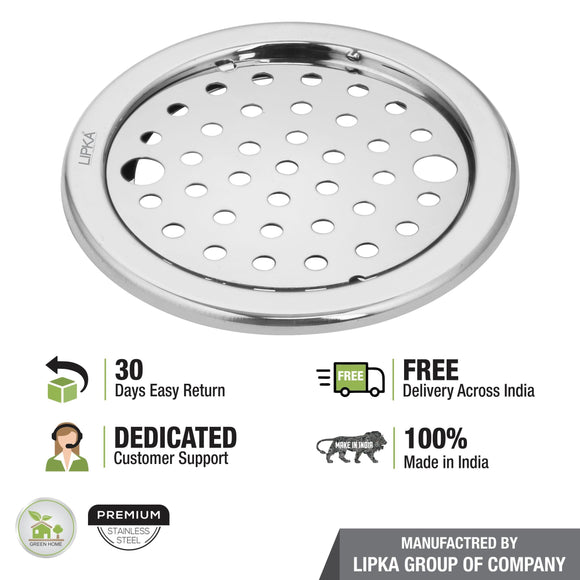 Eon Round Floor Drain with Plain Jali & Lock (5 inches) - LIPKA - Lipka Home