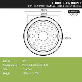Eon Round Floor Drain with Plain Jali, Lock & Hole (5 inches) - LIPKA - Lipka Home