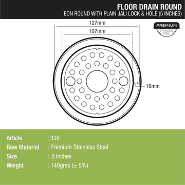 Eon Round Floor Drain with Plain Jali, Lock & Hole (5 inches) - LIPKA - Lipka Home