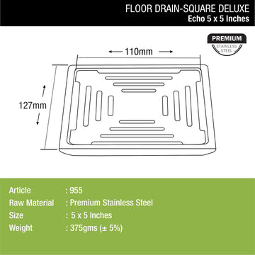 Echo Deluxe Square Floor Drain (5 X 5 Inches) - LIPKA - Lipka Home