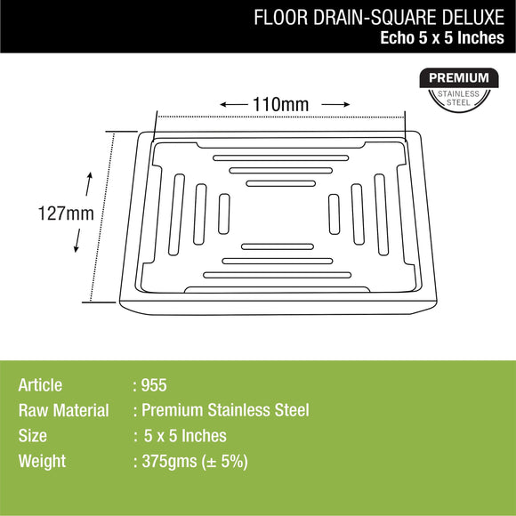 Echo Deluxe Square Floor Drain (5 X 5 Inches) - LIPKA - Lipka Home