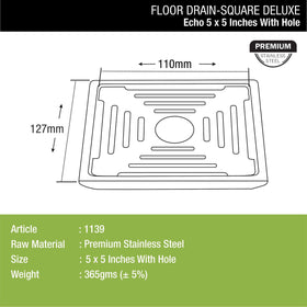 Echo Deluxe Square Floor Drain (5 x 5 Inches) with Hole - LIPKA - Lipka Home
