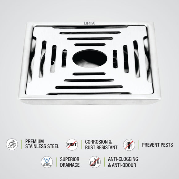 Echo Deluxe Square Floor Drain (5 x 5 Inches) with Hole - LIPKA - Lipka Home