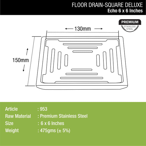 Echo Deluxe Square Floor Drain (6 x 6 Inches) - LIPKA - Lipka Home