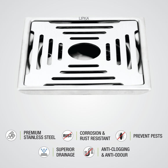 Echo Deluxe Square Floor Drain (6 x 6 Inches) with Hole - LIPKA - Lipka Home