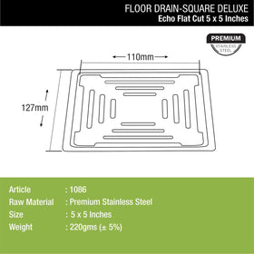 Echo Deluxe Square Flat Cut Floor Drain (5 x 5 Inches) - LIPKA - Lipka Home