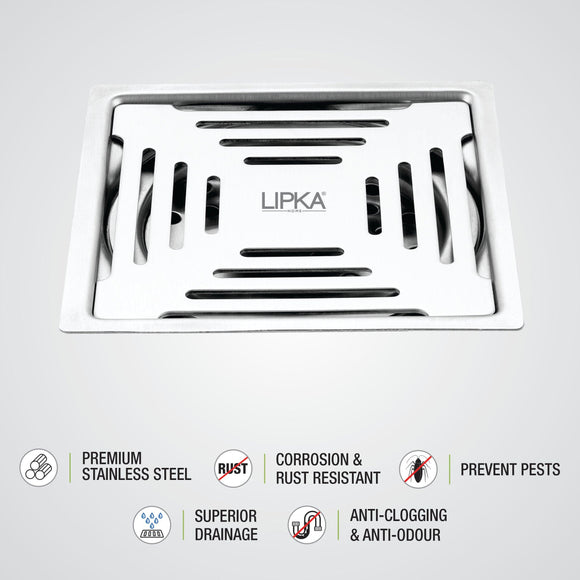 Echo Deluxe Square Flat Cut Floor Drain (5 x 5 Inches) - LIPKA - Lipka Home