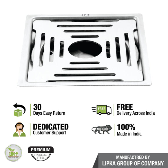 Echo Square Deluxe Flat Cut Floor Drain (5 x 5 Inches) with Hole- LIPKA - Lipka Home