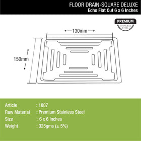 Echo Deluxe Square Flat Cut Floor Drain (6 x 6 Inches) - LIPKA - Lipka Home