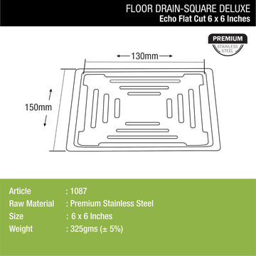 Echo Deluxe Square Flat Cut Floor Drain (6 x 6 Inches) - LIPKA - Lipka Home