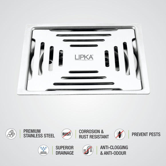 Echo Deluxe Square Flat Cut Floor Drain (6 x 6 Inches) - LIPKA - Lipka Home