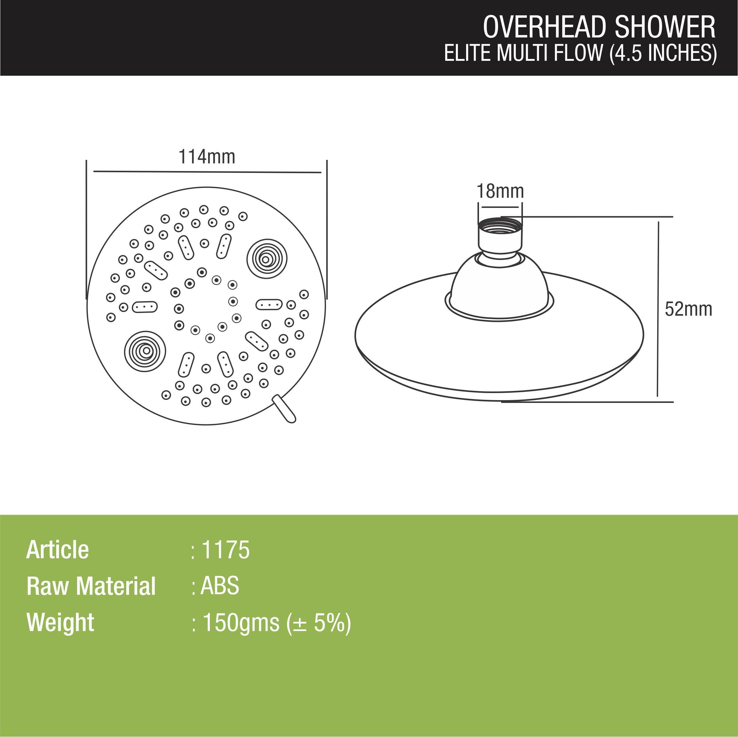 Elite Multiflow Overhead Shower dimensions and sizes