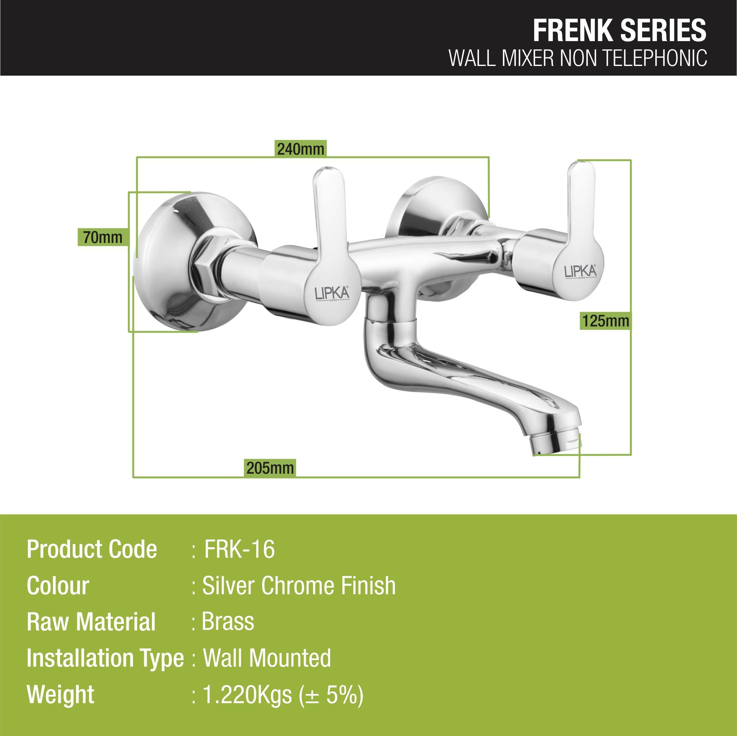 Frenk Wall Mixer non Telephonic Faucet sizes and dimensions