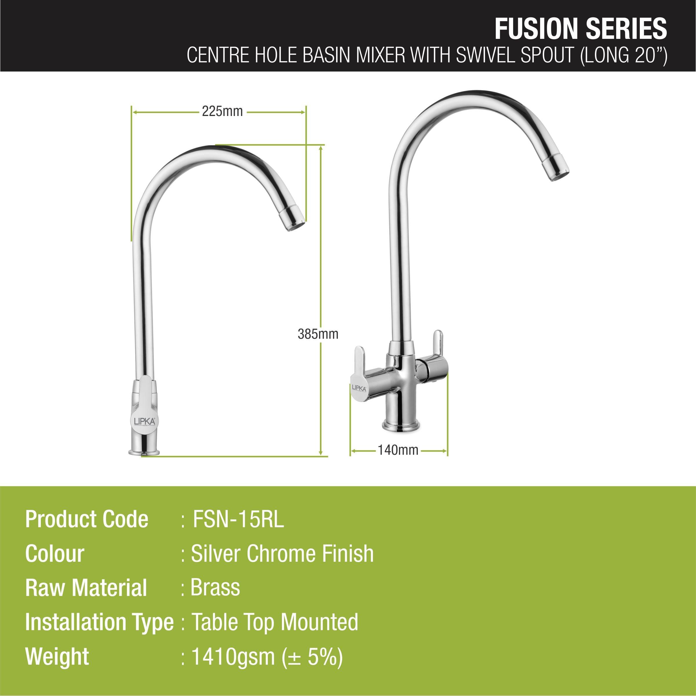 Fusion Centre Hole Basin Mixer with Large (20 Inches) Round Swivel Spout Faucet sizes and dimensions 