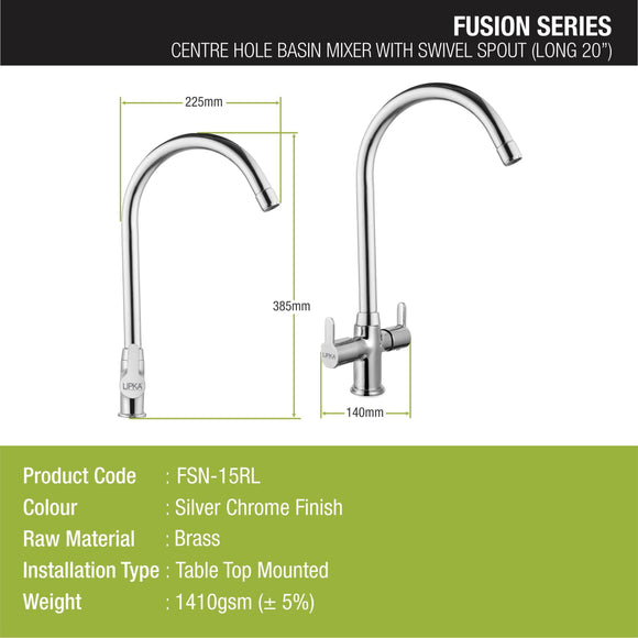 Fusion Centre Hole Basin Mixer with Large (20 Inches) Round Swivel Spout Faucet - LIPKA - Lipka Home
