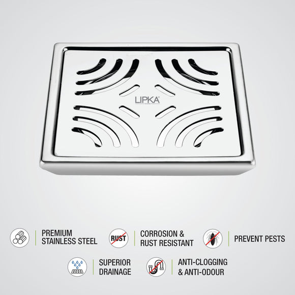 Gamma Deluxe Square Floor Drain (5 x 5 Inches) - LIPKA - Lipka Home