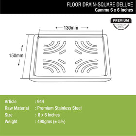 Gamma Deluxe Square Floor Drain (6 x 6 Inches) - LIPKA - Lipka Home