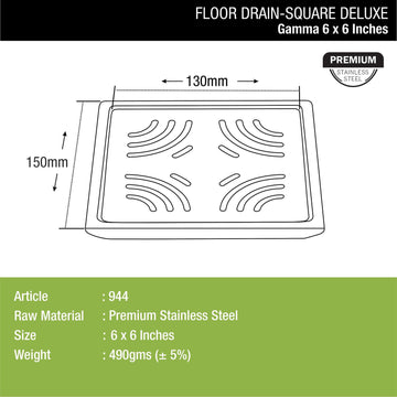 Gamma Deluxe Square Floor Drain (6 x 6 Inches) - LIPKA - Lipka Home