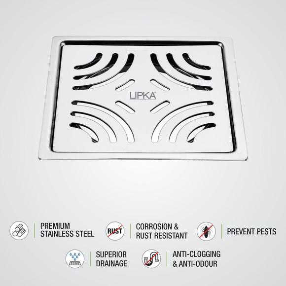 Gamma Deluxe Square Flat Cut Floor Drain (5 x 5 Inches) - LIPKA - Lipka Home