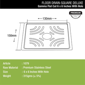 Gamma Deluxe Square Flat Cut Floor Drain (6 x 6 Inches) with Hole - LIPKA - Lipka Home