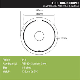 Gemini Round Floor Drain with Jali & Hole (5 inches) - LIPKA - Lipka Home