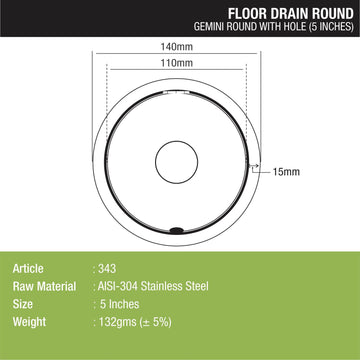 Gemini Round Floor Drain with Jali & Hole (5 inches) - LIPKA - Lipka Home