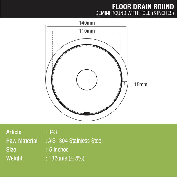 Gemini Round Floor Drain with Jali & Hole (5 inches) - LIPKA - Lipka Home